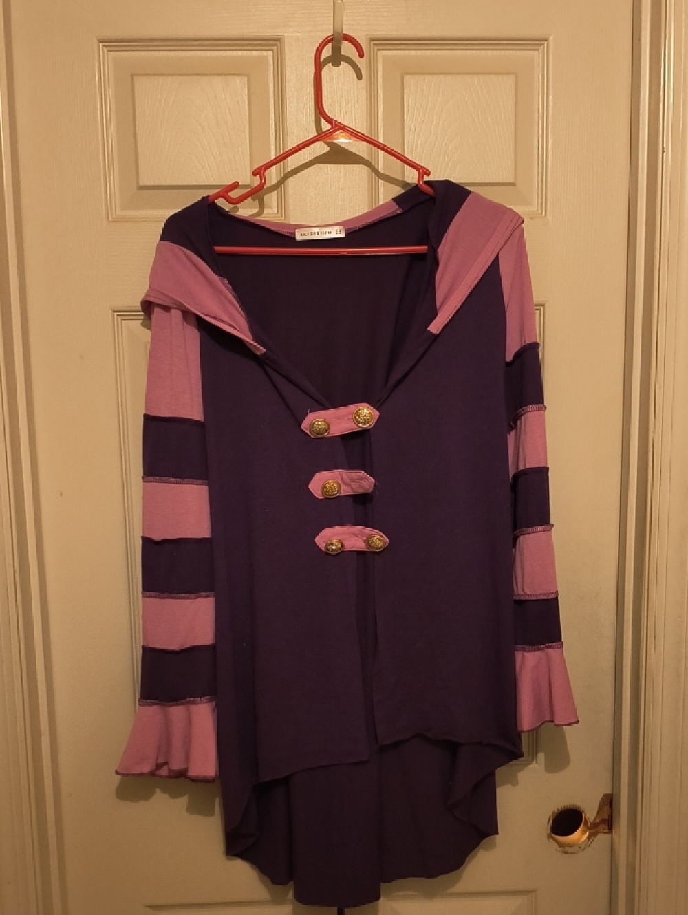 Purple and Lavender Hooded Cardigan with Gold Buttons